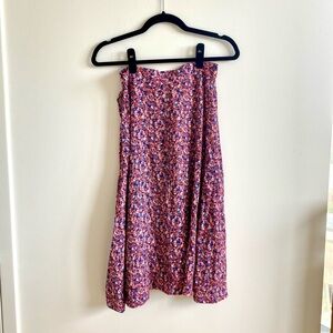 Gap Pink Blue Floral Flowy Midi Skirt Slit XS